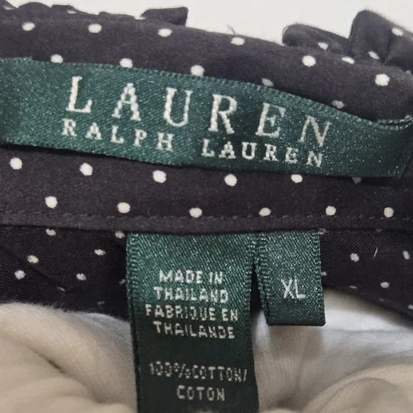 Ralph Lauren XL Cotton Black Polka Dot Ruffle Blouse. - Picture 4 of 6